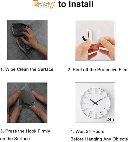 Adhesive Towel Hooks for Bathrooms, 8 Piece Towel Hooks for Hanging Hat Robe Coat, Stick on Hooks for Kitchens, Strong Self-Adhesive No Damage Sticky Hook, Black