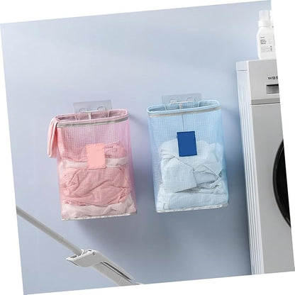 Holibanna Wall Mounted Foldable Laundry Basket Blue Cloth Storage Container for Dirty Clothes Eco-friendly Bathroom Organizer Space-saving Design for Home Use