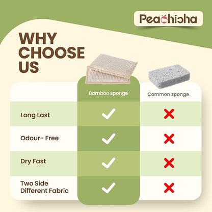 Bamboo Sponges for Dish Washing Reusable Dish Sponge Multi Use Kitchen Sponges Non-Scratch Reusable Cleaning Pads for Dishes, Pots and Pans, Pack of 5