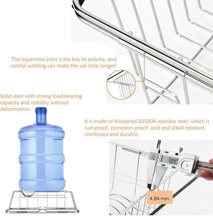 NiuYichee Stainless Steel Dish Drying Rack(15"L x 8.3"W x 4.2"D), Expandable Fruit & Vegetable Drain Rack over Sink, Dish Drainer Rack in Sink, with Stainless Steel Utensil Holder & 16" Silicone Mat