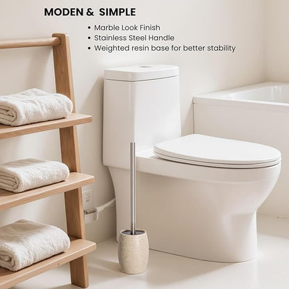 Clasin Home Toilet Bowl Brush and Holder with Stainless Steel Long Handle, Toilet Scrubber Brush with Durable Base, 360° Deep Cleaning Bristles for Bathroom, Compact Set for Small Space (Beige)