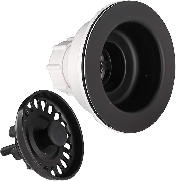 Serene Valley 3-1/2 inch Kitchen Sink Strainer Assembly with Stopper for Matching Color of Granite or Fireclay Sinks (Black)