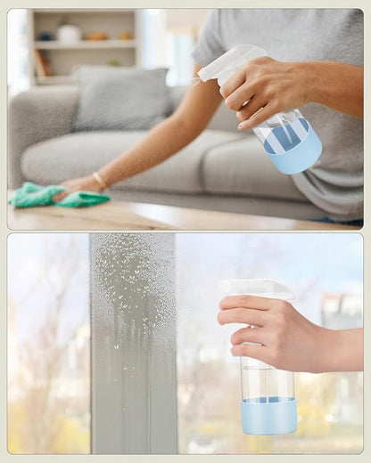 Worldgsb 4 Pack Glass Spray Bottles 8 oz, Empty Refillable Containers with Silicone Sleeve Protection, Glass Spray Bottles for Cleaning Solutions, Hair and Plants with Adjustable Nozzles Blue&Grey