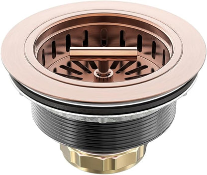KONE Copper Sink Drain 3.5 Inch Kitchen Sink Drain Assembly Stainless Steel Sink Strainer Sink Stopper Antique Copper Basket Strainer for 3-1/2 Inch Commercial Kitchen Sink