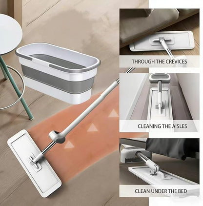Mop and Bucket Set with Wringer, Flat Mop for Hardwood Floors, Cleaning Supplies with 6 Microfiber Pads (1 Mop + 6 Microfiber Pads + 1 Bucket)