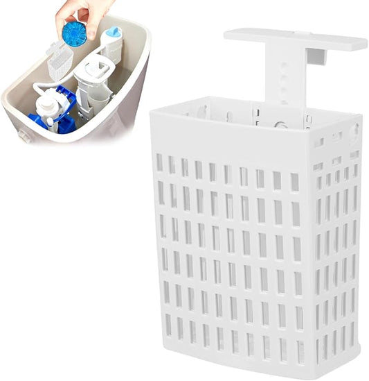 Toilet Tank Cleaning Tablet Holder, Hanging Holder with Adjustable Hook to Hang Toilet Cleaner Box, Can Collect Residue Inside the toilet, White