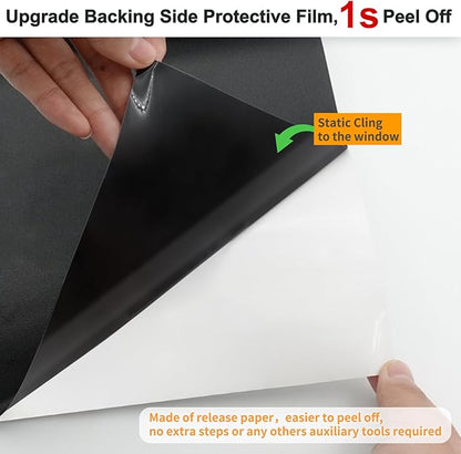 Total Blackout Window Privacy Film with Installation Tools, 100% Light Blocking Heat Control Static Cling, Room Darkening Opaque, 17.5 Inch X 9.8 Feet