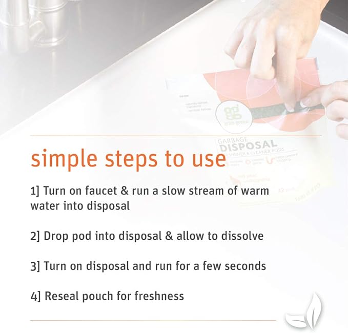 Grab Green Naturally-Derived, Tangerine with Lemongrass, 12 Pods (4-Pack), Mineral-Based Garbage Disposal Cleaner & Freshener