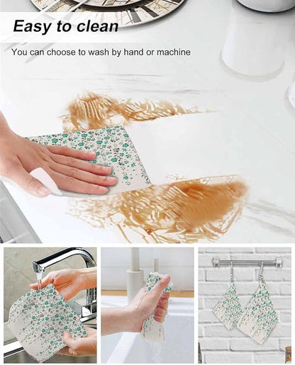 6 Pack Flower Teal Kitchen Dish Cloths, Grey Cherry Blossoms Cotton Linen Background Dishcloths for Kitchen, Reusable Paper Towels, Super Absorbent Quick Drying Washcloths Cleaning Wipes, 8x7 inch