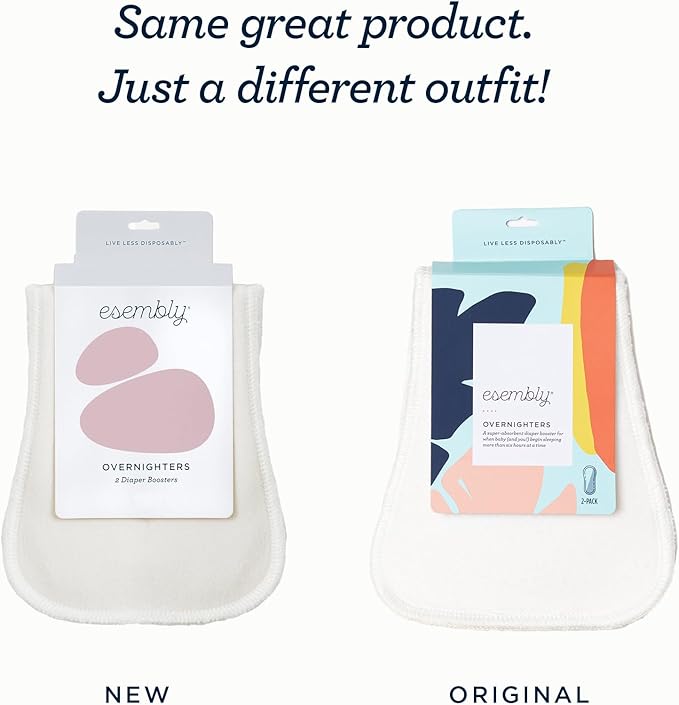 Esembly Overnighters – Organic Cotton Cloth Diaper Booster Inserts with Stay-Dry Fleece – Reusable Nighttime Absorbency Doublers for Heavy Wetters – One Size, Pack of 4