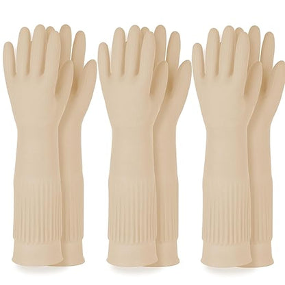 Reusable Waterproof Household Dishwashing Cleaning Rubber Gloves, Non-Slip Kitchen Glove (Ivory, XL (Pack of 3))