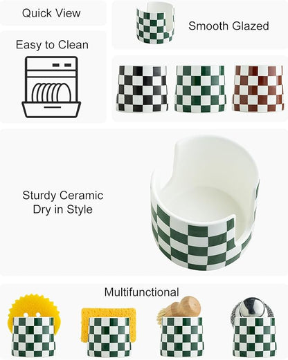 Zoeeker Ceramic Kitchen Sponge Holder, Dish Sponge Holder Suitable for Scrubby Farmhouse Drying Rack Brush Holder for Christmas Bathroom, Kitchen, Sink, Green and White