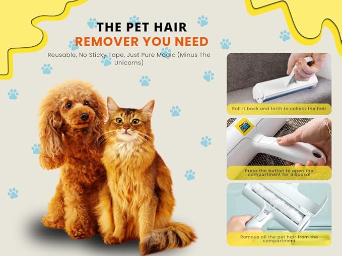 Pet Hair Roller – Reusable Pet Hair Remover for Furniture, Carpet & Car – Dog & Cat Hair Lint Roller – Pet Odor & Fur Buster – Grooming Essential & Upholstery Cleaner – Sticky, No Refills