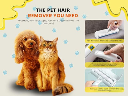 Pet Hair Roller – Reusable Pet Hair Remover for Furniture, Carpet & Car – Dog & Cat Hair Lint Roller – Pet Odor & Fur Buster – Grooming Essential & Upholstery Cleaner – Sticky, No Refills