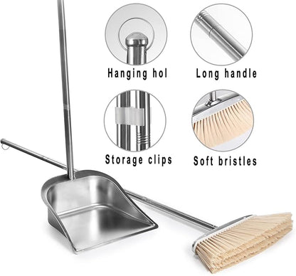 Indoor & Outdoor Brooms, VOOWO 46” Kitchen Broom with Long Handle, Heavy Duty Brooms for Home Kitchen Broom for Office, Angle Brooms for Sweeping with Stainless Steel Handle