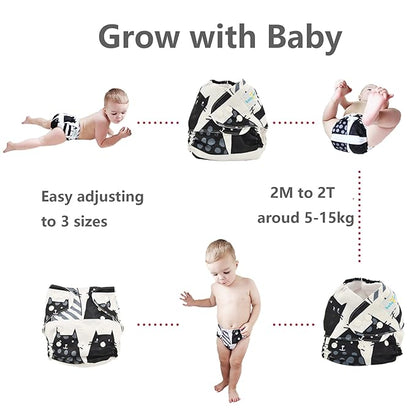 babygoal Baby Cloth Diapers 6 Pack with 6pcs Rayon from Bamboo Inserts and Wet Bag, One Size Reusable Washable Pocket Nappy Covers for Infant Boys and Girls