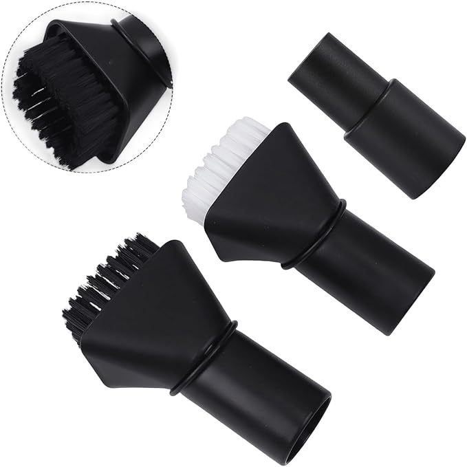 Round Vacuum Brush Set,Vacuum Dust Brush for Karcher WD2 WD3 WD4 WD5 Models, Dual Bristle Suction Brushes for Upholstery Carpet Dashboard Interior Cleaning with 32-35mm Adapter