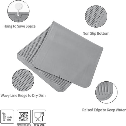 MicoYang Silicone Dish Drying Mat for Multiple Usage,Easy clean,Eco-friendly,Heat-resistant Silicone Mat for Kitchen Counter or Sink,Refrigerator or Drawer Liner Grey 5XL 36inches x 18inches