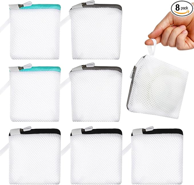 Cabilock 8 Pack Mini Mesh Laundry Bags for Delicates, 4.7" Small Washing Bag with Premium Zipper, Fine Mesh Wash Holders for Lingerie, Socks, Underwear, Jewelry, Reusable Travel Laundry Organizer