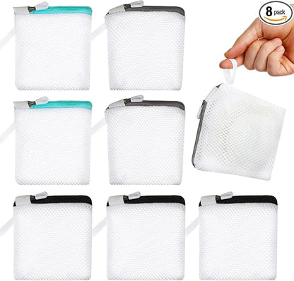 Cabilock 8 Pack Mini Mesh Laundry Bags for Delicates, 4.7" Small Washing Bag with Premium Zipper, Fine Mesh Wash Holders for Lingerie, Socks, Underwear, Jewelry, Reusable Travel Laundry Organizer