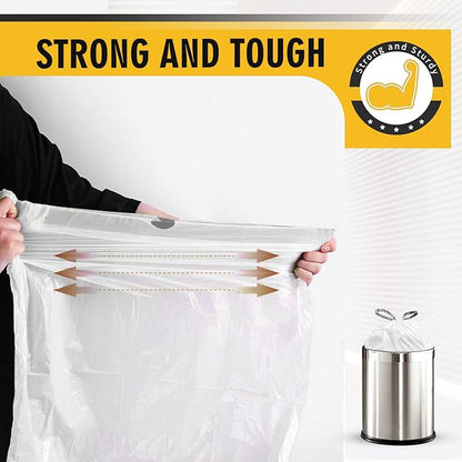 4 Gallon Trash Bags Drawstring, White Small Garbage Bags for Bathroom, Unscented 15 Liter Plastic Wastebasket Liners, 62 Count