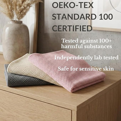 Oeko-Tex Certified Microfiber Cleaning Cloths – Non-Toxic, Safe for Family & Pets – 6 Pack Kitchen Rags for Counter – 12x12 in, Lint-Free, Absorbent Dish Towels, Dusting Cloths
