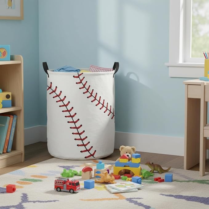 Baby Laundry Hamper kids laundry Basket Waterproof Laundry Bag for Bedroom Toy Clothes Organizer Room Décor(Baseball)
