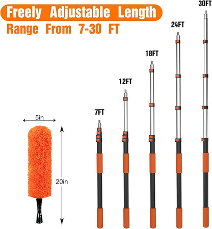 LAANPOLE 36FT Reach Ceiling Fan Cleaner Duster, Fan Blade Cleaner Kit with 7-30FT Extension Pole, Microfiber Duster & Replaceable Cleaning Cloth for Blades, Ceiling, Furniture