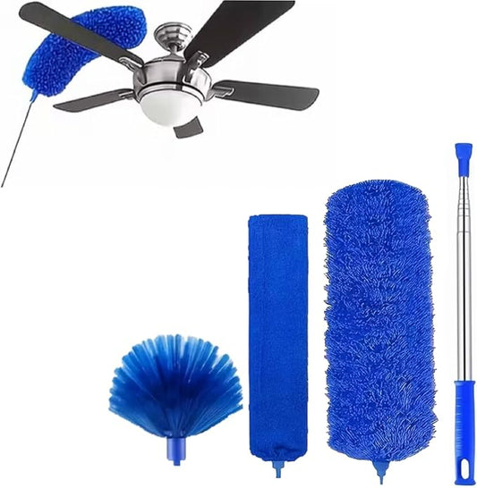Duster Cleaning Kit 4 Pack, with Extra Long Extension Pole 110 inch,Washable Dusters for Cleaning Furniture, Ceiling Fan, Blinds, Baseboards, Cobwebs, Car, Home Office Cleaning Supplies