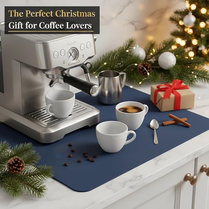 Dish Drying Mat Super Absorbent – 16" x 18" Coffee Mat for Countertops – Non-Slip Drying Mat for Kitchen Counter – Easy to Clean Water Absorbent Mat – Large Dish Drying Mats (Navy Blue)