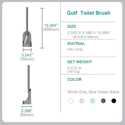 Toilet Brush, Long Handle Golf Toilet Brush with Holder 360° Deep Cleaning Flexible Silicone Toilet Cleaner Brush Wall Mounted for Bathroom (Black)