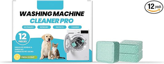 Washing Machine Cleaner Tablets 12-Pack for HE/Top/Front Load Washers, Septic Safe & Fragrance Free, Removes Stubborn Pet Hair, Odors, Mold & Residue