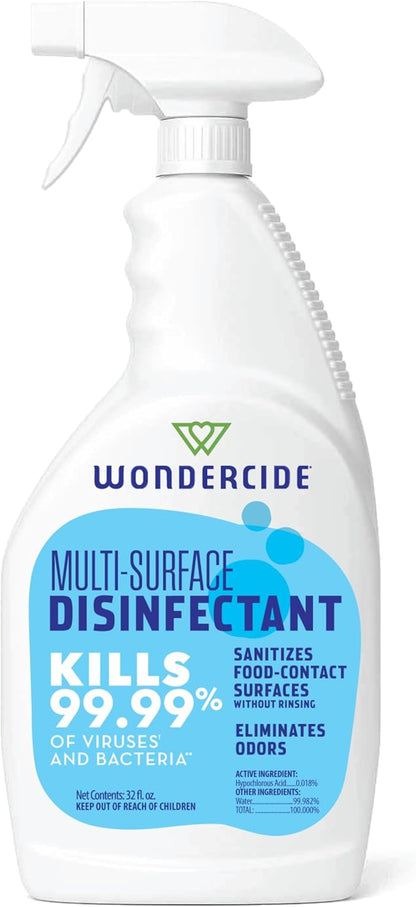 Wondercide - Multi-Surface Disinfectant Spray - Kills 99.99% Viruses & Bacteria - Fragrance Free Cleaner with Hypochlorous Acid for Home, Kitchen, Pet Areas - 32 fl oz