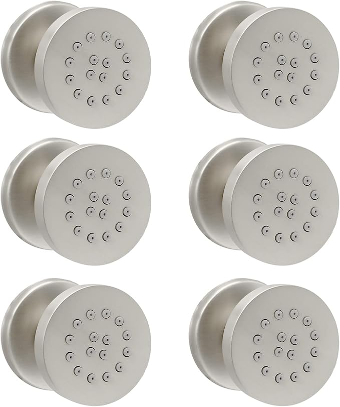 HOMEDEC 6pcs Round Brass Shower Body Spray Massage Jets Spa-like Bathroom Showerhead,Brushed Nickel