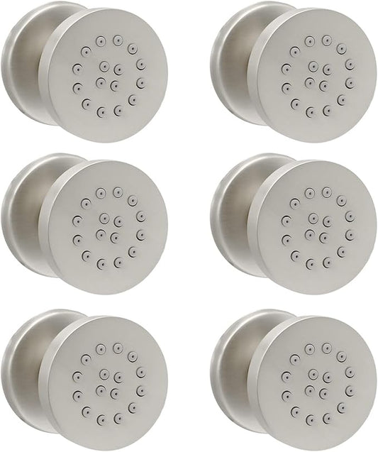 HOMEDEC 6pcs Round Brass Shower Body Spray Massage Jets Spa-like Bathroom Showerhead,Brushed Nickel