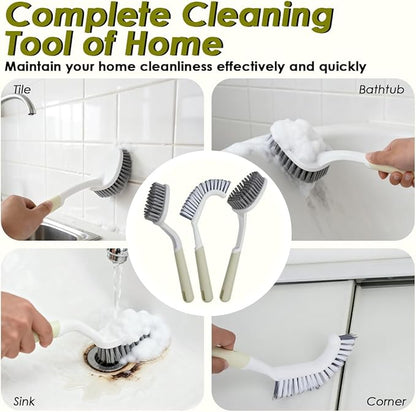 3 Pack Scrub Brush with Long Handle, Stiff Bristles Grout Cleaner Brush, Shower Brushes for Cleaning Bathtub, Bathroom, Shower, Tile, Carpet, Kitchen, Sink (Green)