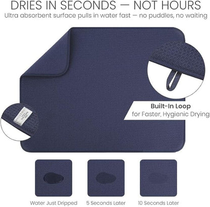Bellemain XL Dish Mat Microfiber Dish Drying Mat, Super absorbent (Navy, 17" x 24")