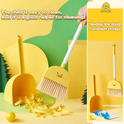 Mini Broom with Dustpan for Kids,Boys Girls Small Cleaning Set, Combo Pretend Play Toys Toddler Little Housekeeping Helper Set-Yellow Duck…