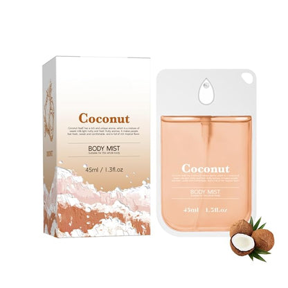 Coconut Body Mist for Women and Men– Refreshing Tropical Scent Spray with Natural Oils, Lightweight Hydrating Formula for Daily Use, After Shower or On-the-Go – 45ml / 1.5 fl oz