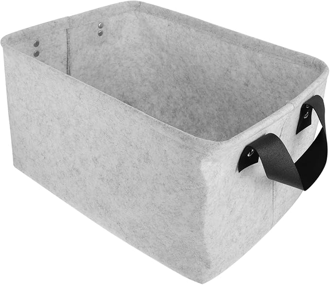 GLEAVI Collapsible Grey Storage Basket with Straps Medium Folding Clothes Container for Laundry Book Organization Multifunctional Home Textile Organizer for Pets