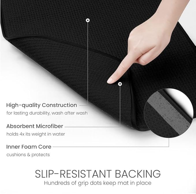 Bellemain XL Dish Mat Microfiber Dish Drying Mat, Super absorbent (Black, 17" x 24")