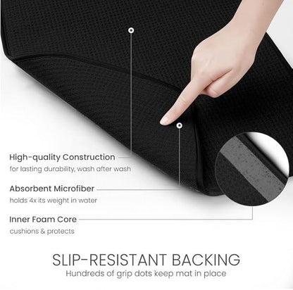 Bellemain XL Dish Mat Microfiber Dish Drying Mat, Super absorbent (Black, 17" x 24")
