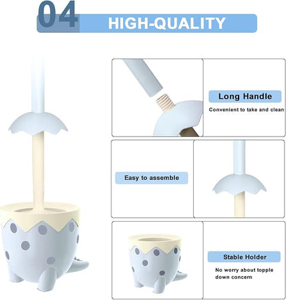 Toilet Brush Dinosaur Shape,Cute Shape Look, TPR Bristles Round Brush, Compact Size Toilet Brushes Floor Standing, 1-Pack