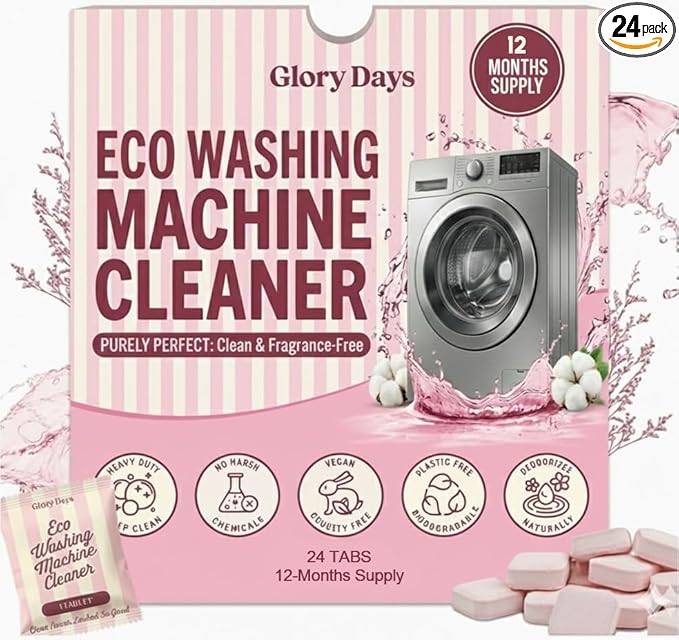 Washing Machine Cleaning Tablets – Odor Remover and Descaler Tabs – Non-Toxic, Eco-Friendly, Biodegradable Washer Cleaner Tablets for HE, Front Load & Top Load Machines (12-Month Supply)