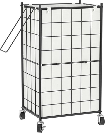 WOWLIVE Laundry Hamper with Wheels,Metal Wire Frame Rolling Laundry Basket with Removable bag,100L Dirty Clothes Hamper Organizer Dorm Room Storage for Bedroom,Bathroom,Black and White