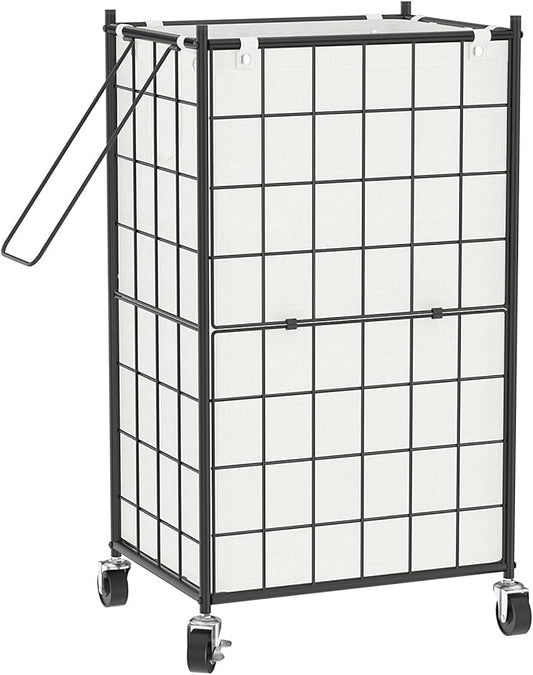 WOWLIVE Laundry Hamper with Wheels,Metal Wire Frame Rolling Laundry Basket with Removable bag,100L Dirty Clothes Hamper Organizer Dorm Room Storage for Bedroom,Bathroom,Black and White