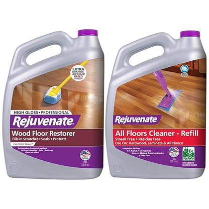 Rejuvenate Professional Wood Floor Restorer and Polish with Durable Finish Application High Gloss Finish 128oz & All Fllors Cleaner 128oz