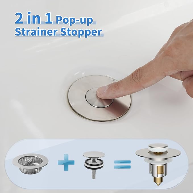 iFealClear Metal Universal Bathroom Sink Stopper, Upgraded Stainless Steel Sink Drain Strainer for 1.1''~2.36" Basin Pop Up Drain Strainer, Anti-Clogging Filter Basket, Brushed Nickel