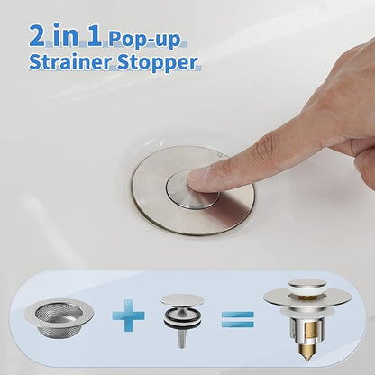 iFealClear Metal Universal Bathroom Sink Stopper, Upgraded Stainless Steel Sink Drain Strainer for 1.1''~2.36" Basin Pop Up Drain Strainer, Anti-Clogging Filter Basket, Brushed Nickel