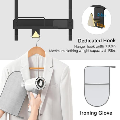 Handheld Garment Steamer Stand with Ironing Gloves Universal Organizer Wall Mounted/Over the Door Free-Standing Metal Holder Bathroom Storage DIY Cabinet Door Heat Safe Rack (Black)